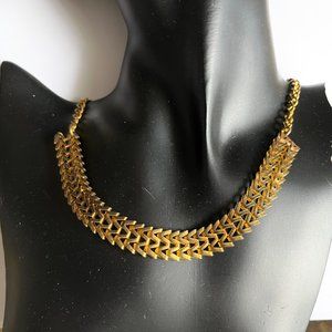 Vintage Chevron Statement Necklace Gold Tone Brass Metal Plated 21-22"